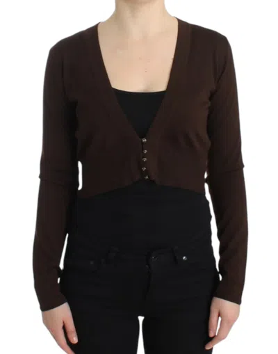Roberto Cavalli Virgin Wool Cropped Cardigan In Brown