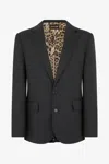 Roberto Cavalli Leopard-print Lining Wool Blazer In Black