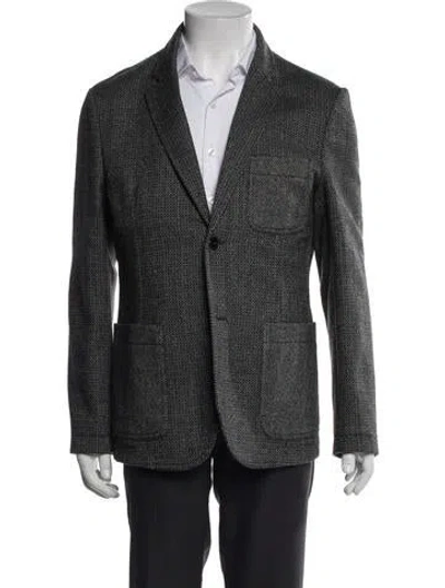 Pre-owned Roberto Cavalli Virgin Wool Tweed Pattern Peacoat In Black