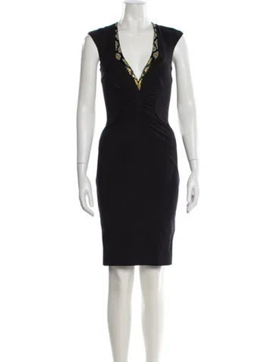 Pre-owned Roberto Cavalli V-neck Knee-length Dress In Black
