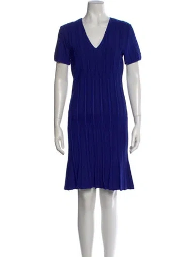 Pre-owned Roberto Cavalli V-neck Knee-length Dress In Blue