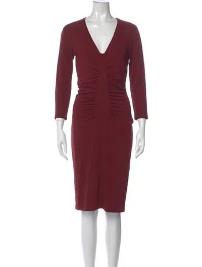 Pre-owned Roberto Cavalli V-neck Knee-length Dress In Burgundy