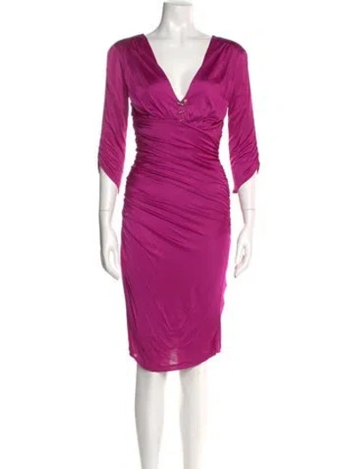Pre-owned Roberto Cavalli V-neck Knee-length Dress In Pink
