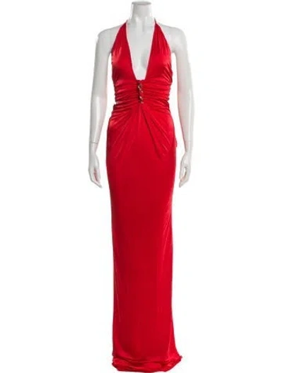 Pre-owned Roberto Cavalli V-neck Long Dress In Pink