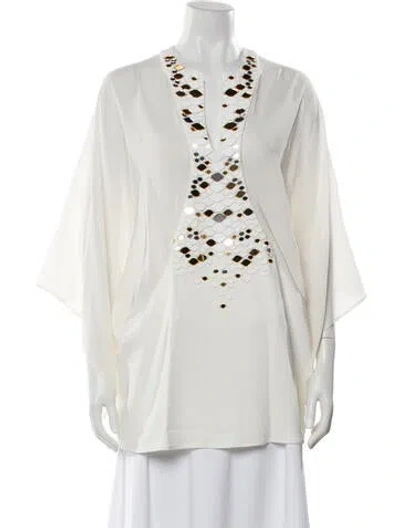Pre-owned Roberto Cavalli V-neck Long Sleeve Tunic In Neutral