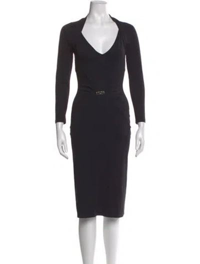 Pre-owned Roberto Cavalli V-neck Midi Length Dress In Black