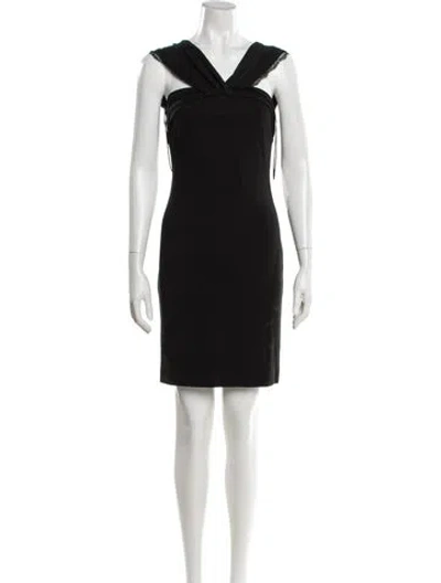 Pre-owned Roberto Cavalli V-neck Mini Dress In Black