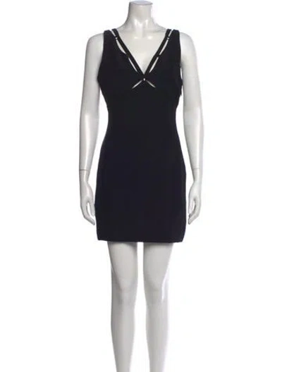 Pre-owned Roberto Cavalli V-neck Mini Dress In Black