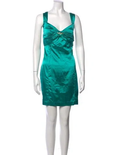 Pre-owned Roberto Cavalli V-neck Mini Dress In Green