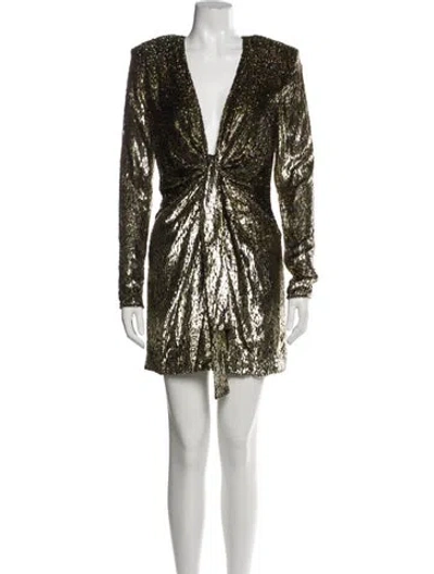 Pre-owned Roberto Cavalli V-neck Mini Dress W/ Tags In Gold