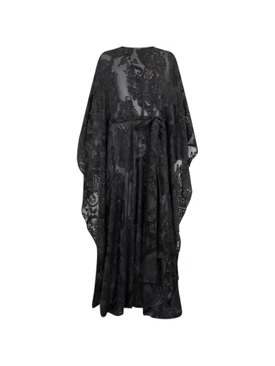 Roberto Cavalli Transparenter Kaftan Aus Seide In Ornamental Black