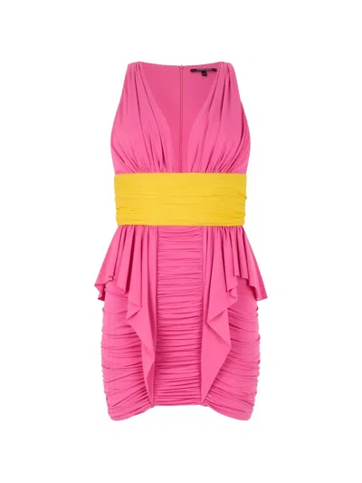 Roberto Cavalli V-neck Ruffled Mini Dress In Pink
