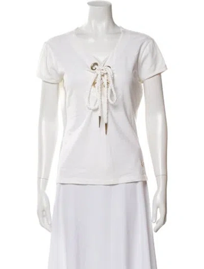 Pre-owned Roberto Cavalli V-neck Short Sleeve T-shirt In White