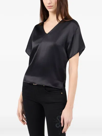 Roberto Cavalli V-neck Silk Blouse In Black