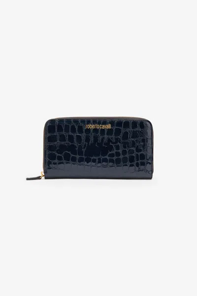 Roberto Cavalli Wallet With Crocodile Print In Blue