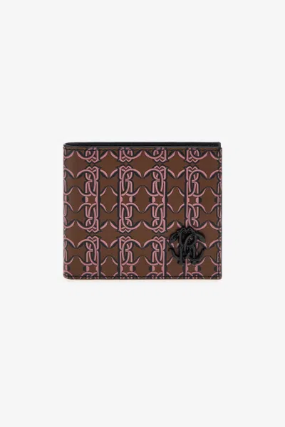 Roberto Cavalli Wallet With Monogram Mirror Snake In Brown