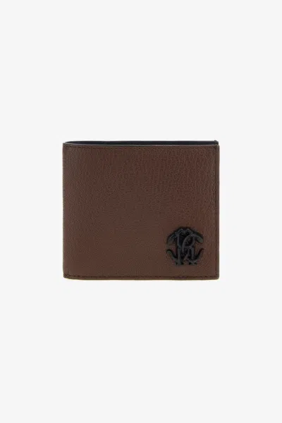 Roberto Cavalli Wallet With Monogram Mirror Snake In Dark Brown