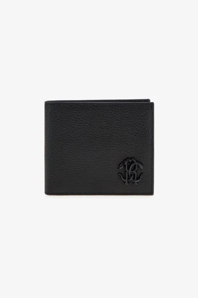 Roberto Cavalli Wallet With Monogram Mirror Snake In Black