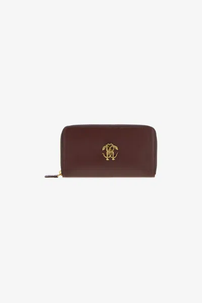 Roberto Cavalli Wallet With Monogram Rc And Zip In Brown