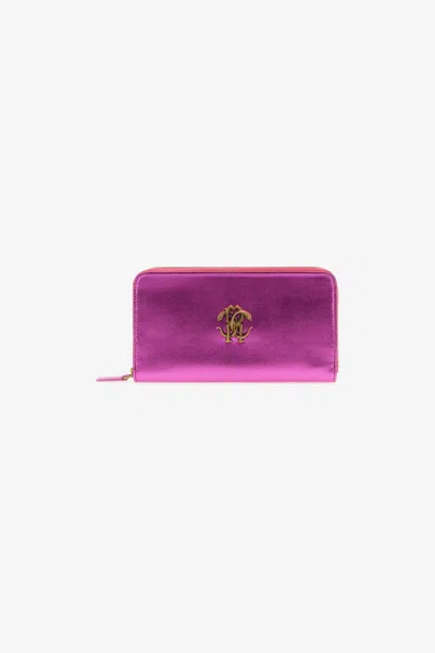 Roberto Cavalli Wallet With Monogram Rc And Zip In Purple