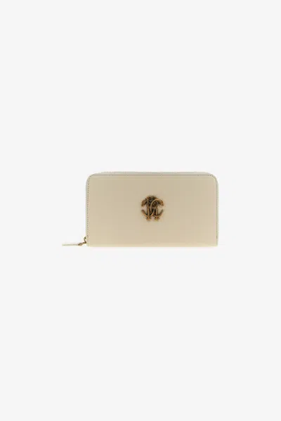 Roberto Cavalli Wallet With Monogram Rc And Zip In Neutral