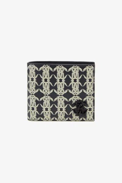 Roberto Cavalli Wallet With Monogram Rc In Black/white