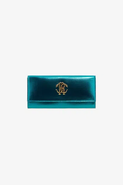 Roberto Cavalli Monogram-plaque Leather Wallet In Blue
