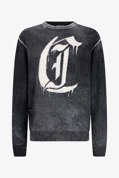 Roberto Cavalli Washed Black Sweater In Multi