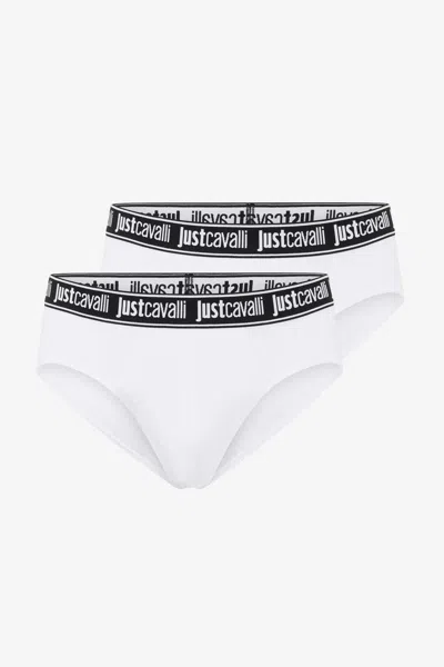 Roberto Cavalli White Cotton Briefs With Logo Waistband