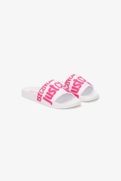 Roberto Cavalli Weisse Slip-on Slides In Multi