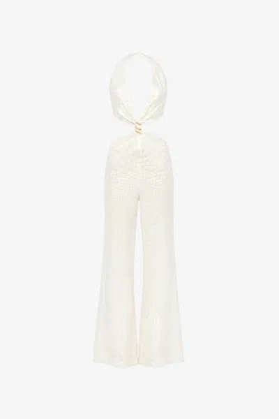 Roberto Cavalli White Jumpsuit With Scale Print And Cut-out Detailing
