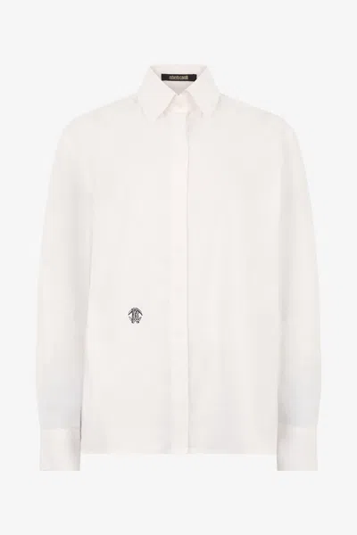 Roberto Cavalli White Cotton Shirt With Monogram Rc