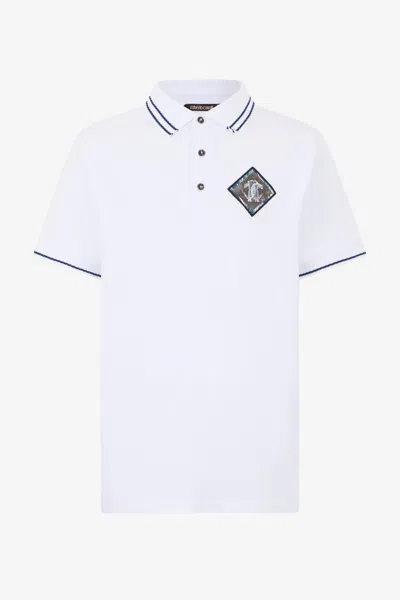 Roberto Cavalli Logo-patch Striped-trim Polo Shirt In White
