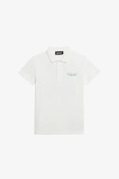 Roberto Cavalli Kids' Weisses Polo-shirt Mit Logo In White