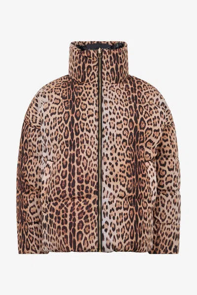 Roberto Cavalli Reversible Marble Print Down Jacket In Animal Print