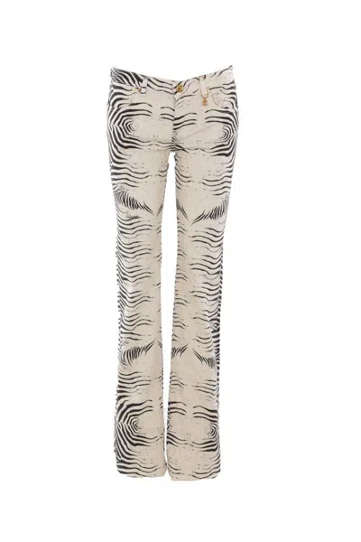 Roberto Cavalli Zebra Shiny Coated Stretch Drill Jeans In White