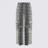 Roberto Cavalli High Waist Zebra Pattern Wide Leg Trousers In White