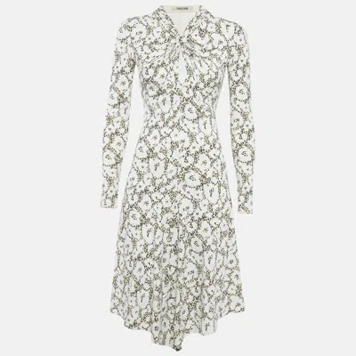 Pre-owned Roberto Cavalli White Animal Print Jersey Asymmetric Midi Dress S