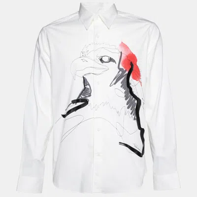 Pre-owned Roberto Cavalli White Bird Print Cotton Slim Fit Shirt Xl