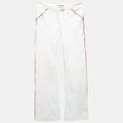 Pre-owned Roberto Cavalli White Contrast Trim Denim Buttoned Jeans Xs