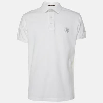 Pre-owned Roberto Cavalli White Cotton Logo Embroidered T-shirt L