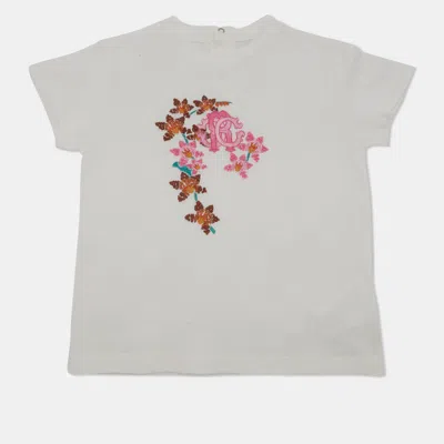 Pre-owned Roberto Cavalli White Floral Logo Embroidered Jersey T-shirt 3 Yrs