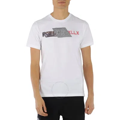 Roberto Cavalli White Hotfix Crystal Logo Cotton T-shirt