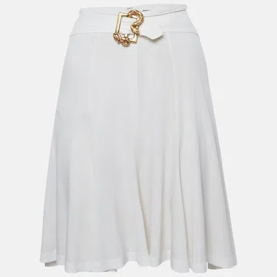 Pre-owned Roberto Cavalli White Jersey Embellished Waist Mini Skirt M