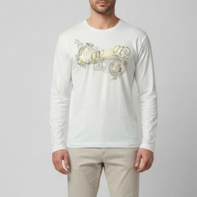 Pre-owned Roberto Cavalli White Logo Print Jersey Long Sleeve T-shirt Xs