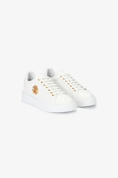 Roberto Cavalli White Logo Trainer In White/white
