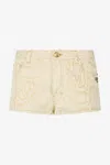 Roberto Cavalli White Micro Shorts With Gold Python Pattern In Multi