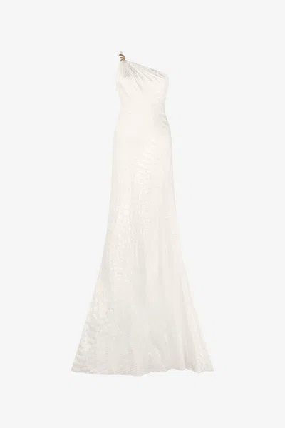 Roberto Cavalli White One-shoulder Dress With Scale Print
