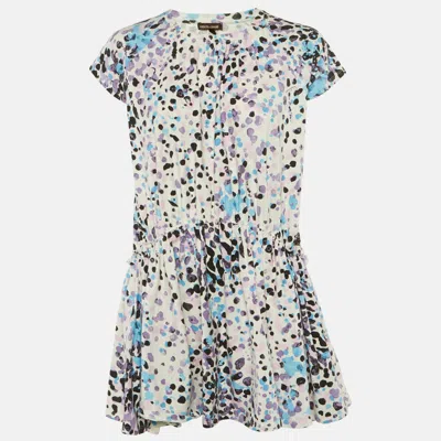 Pre-owned Roberto Cavalli White Printed Cotton Mini Dress L