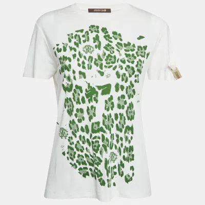 Pre-owned Roberto Cavalli White Printed Jersey T-shirt L